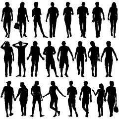 Image showing Black silhouettes of beautiful mans and womans on white 