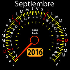 Image showing 2016 year calendar speedometer car in Spanish, September. 