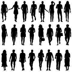 Image showing Black silhouettes of beautiful mans and womans on white 