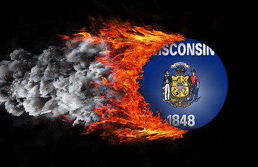 Image showing Flag with a trail of fire and smoke - Wisconsin