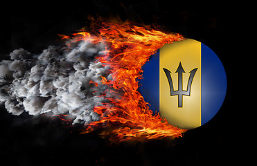 Image showing Flag with a trail of fire and smoke - Barbados