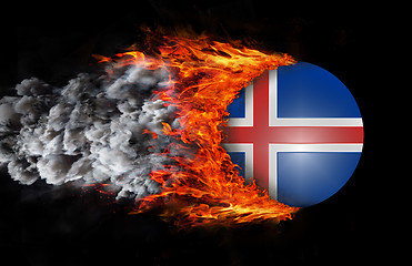 Image showing Flag with a trail of fire and smoke - Iceland