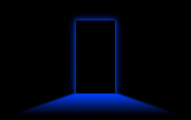 Image showing Black door with bright neonlight at the other side