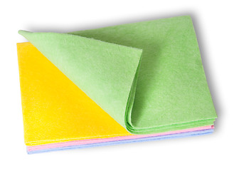 Image showing Multicolored cleaning cloths folded on top