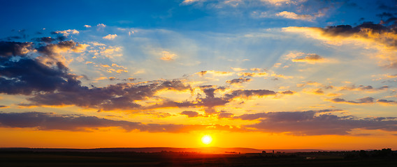 Image showing High resolution colorful dramatic sunset panorama