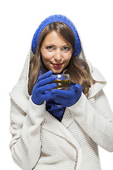 Image showing Fashionable young woman sipping hot tea