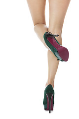 Image showing Sexy Woman Legs in Green High Heel Shoes