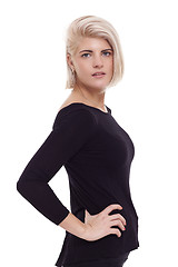 Image showing Pretty Woman Posing in Trendy Black Shirt