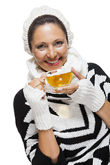 Image showing Elegant woman in a black and white winter outfit