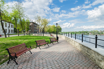 Image showing Quay of the River Narva spring sunny day  
