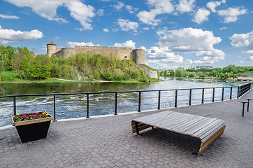 Image showing Quay of the River Narva with Ivangorod fortress  