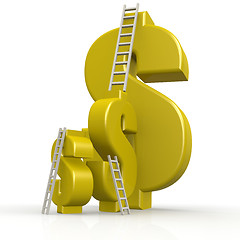 Image showing Yellow dollar signs with white ladder