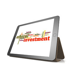 Image showing Ethical investmentword cloud on tablet