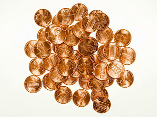 Image showing Retro look Dollar coins 1 cent wheat penny cent