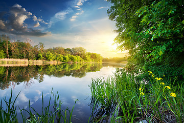 Image showing Spring river at sunset