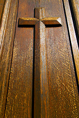Image showing castellanza blur lombardy  a    curch  closed wood  cross