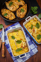 Image showing Potato gratin with marinated chicken breast 