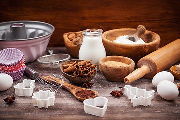 Image showing Baking utensils and ingredients