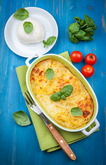 Image showing Casserole with pasta and mozzarella cheese