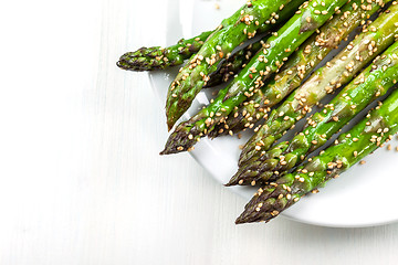 Image showing Glazed green asparagus 