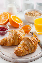 Image showing Breakfast with delicious French croissants