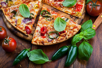 Image showing Hot chili pizza with jalapenos