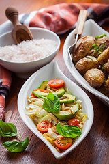 Image showing Cabbage salad with avocado and oven potatoes 