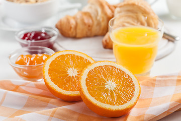 Image showing Breakfast with fresh orange juice