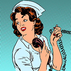 Image showing Nurse hospital phone health medical surgery style pop art retro