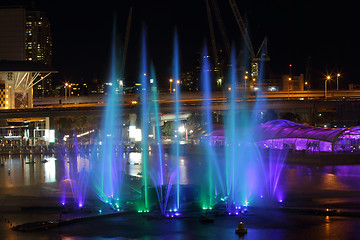 Image showing Light and water fountains show at Darling Harbour
