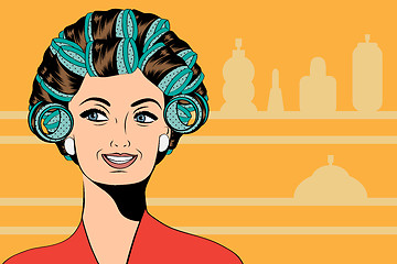 Image showing Woman with curlers in their hair