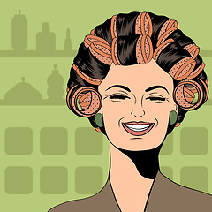 Image showing Woman with curlers in their hair