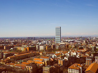 Image showing Retro look Milan aerial view