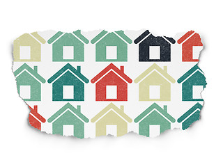 Image showing Finance concept: Home icons on Torn Paper background