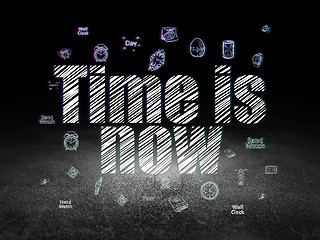 Image showing Time concept: Time is Now in grunge dark room