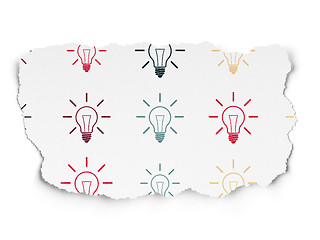 Image showing Finance concept: Light Bulb icons on Torn Paper background