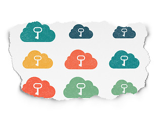 Image showing Cloud technology concept: Cloud With Key icons on Torn Paper background