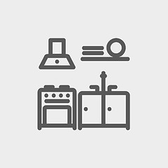 Image showing Kitchen interior thin line icon