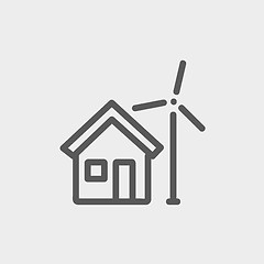 Image showing House and windmill thin line icon