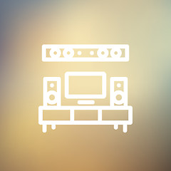 Image showing TV flat screen and home theater thin line icon