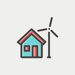 Image showing House and windmill thin line icon