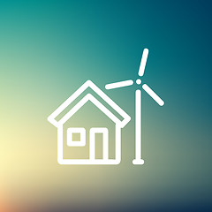 Image showing House and windmill thin line icon