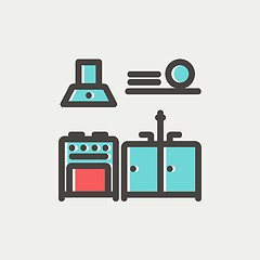 Image showing Kitchen interior thin line icon