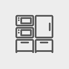 Image showing Home Kitchen oven and microwave thin line icon
