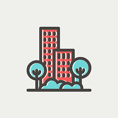 Image showing Building and trees thin line icon