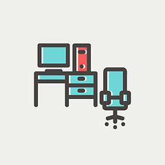 Image showing Computer set with table and chair thin line icon