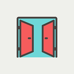 Image showing Two doors thin line icon