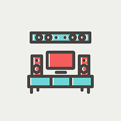 Image showing TV flat screen and home theater thin line icon