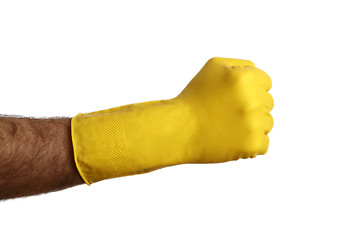 Image showing Man with yellow cleanin glove