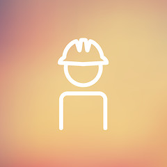 Image showing Worker wearing hard hat thin line icon